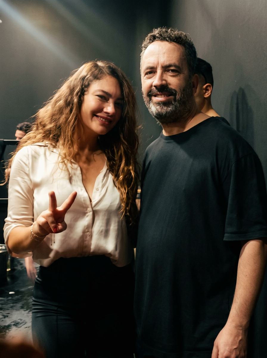 Yoel with Fernanda Pistelli backstage at a club